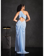 Daiki Halterneck Ruched Maxi Dress In Champagne