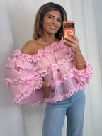 Pleated Frill Round Neck Top (4 Colours)