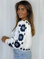 Embroidered Flower Tie Up Top