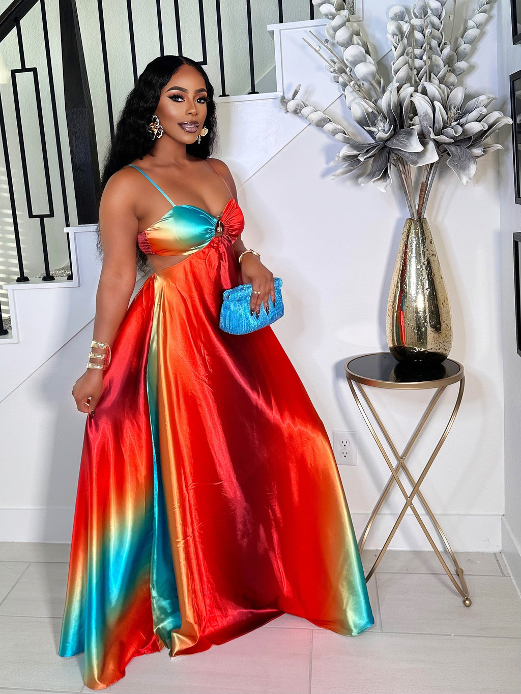 FLAMIN HOT MAXI CUTOUT DRESS