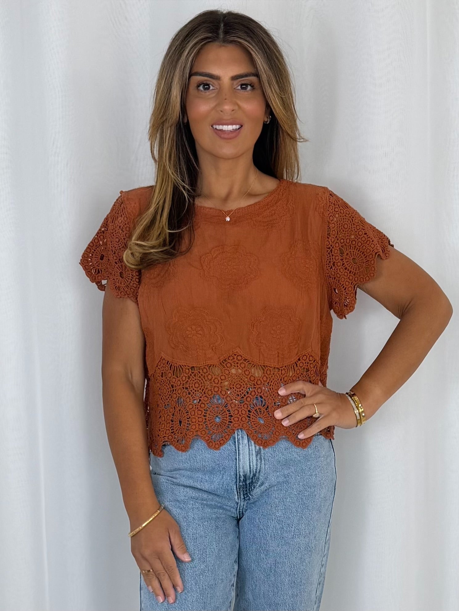 Crochet Scalloped Edge Hem Top With Scoop Neck (6 Colours)