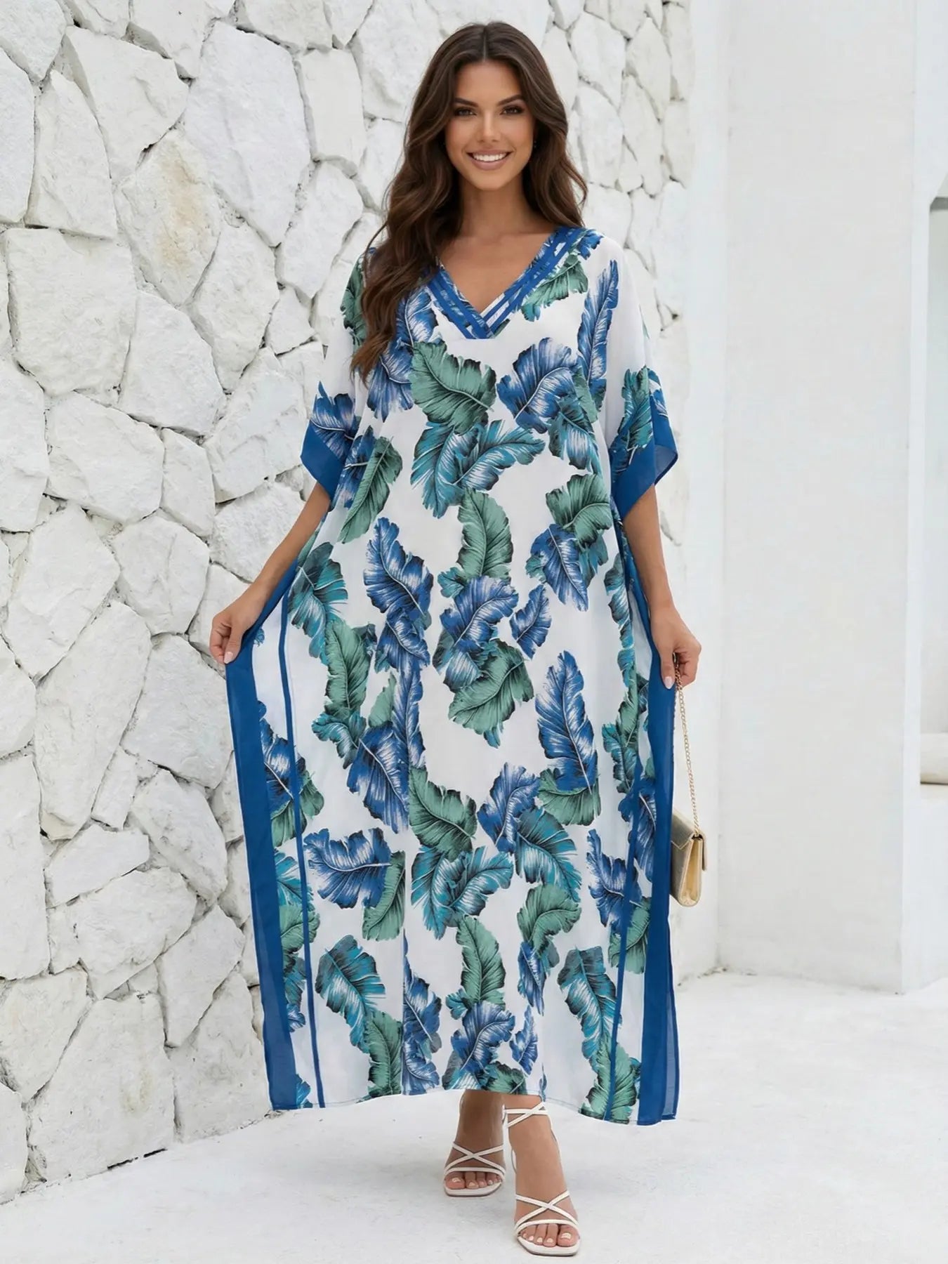 EDOLYNSA Leopard kaftans for woman caftan beach printing Moo Moo Dress casual cover up Bohemian daily wear Soft Homewear vacation party long dress lounge wear Q1615