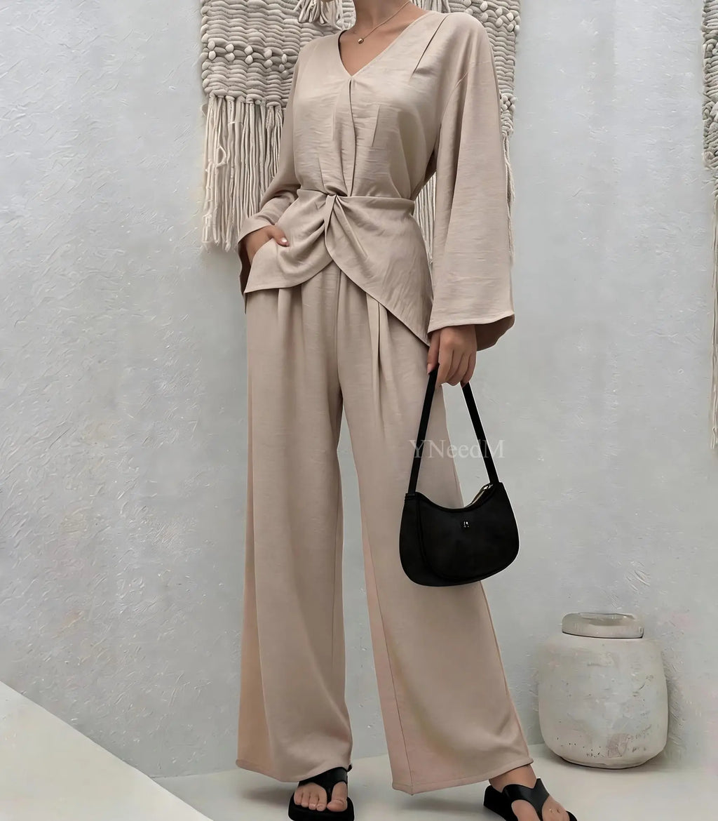 YNeedM Twisted Knot Waist Two Piece Modest Co Ord Set US One Size 2-8