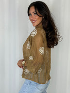Knitted Flower Detail Pearl Button Shirt (2 Colours)