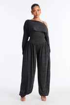 Alania 2 Piece Draped Sweater Balloon Leg Jumpsuit - Brown/combo