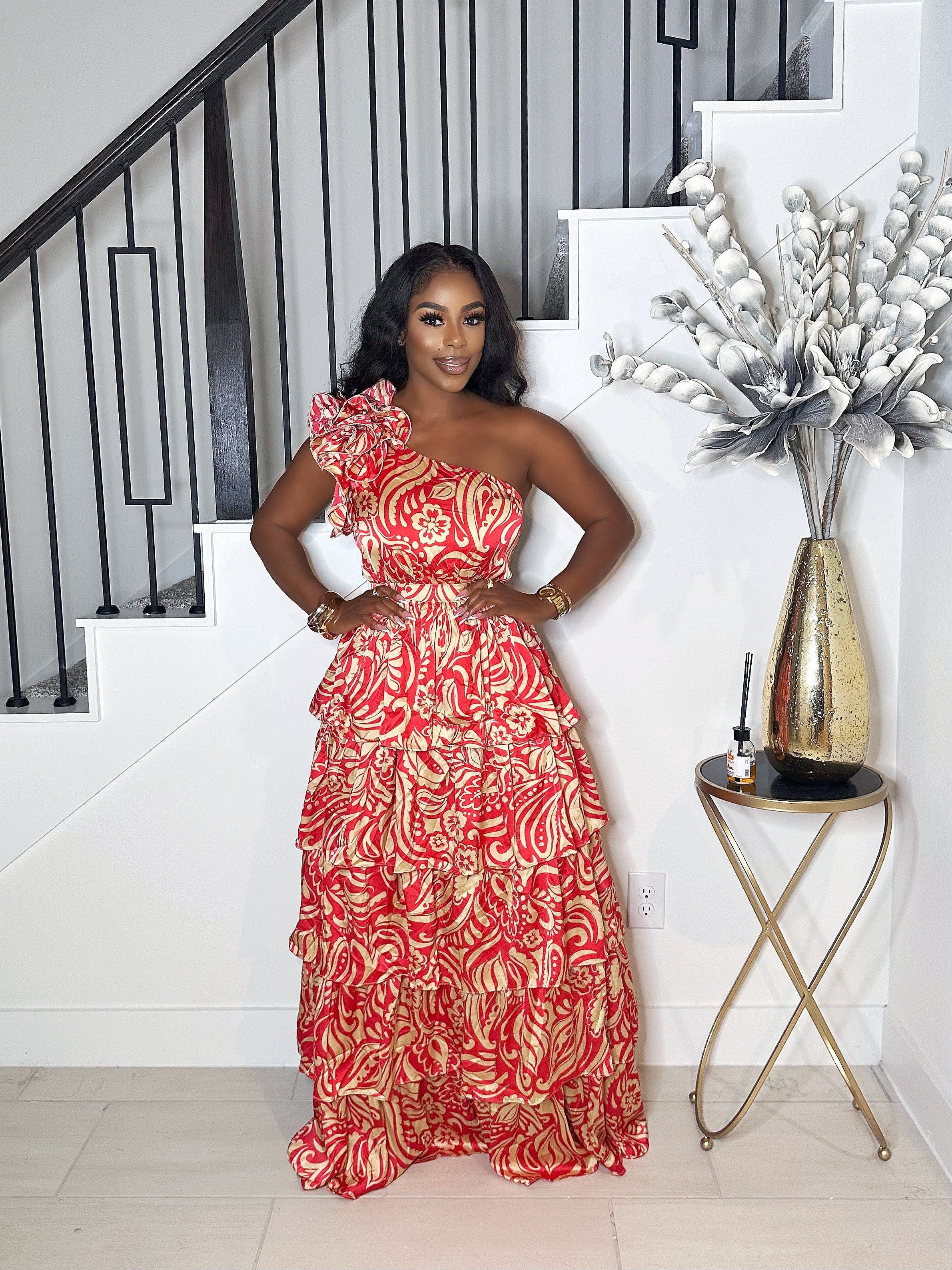 TURN HEADS MAXI TIERED DRESS (RED)