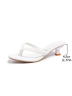 Square Toe Wide Foot Thong Sandals With Thin Heel, Versatile Outdoor Wear Thin Heel Thong Flip Flops For Women, Chic & Elegant