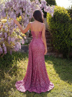Elegant Sequin Spaghetti Strap Rhinestone Patchwork Fishbone High Waist High Slit Tie Back Open Back Evening Dress Fall