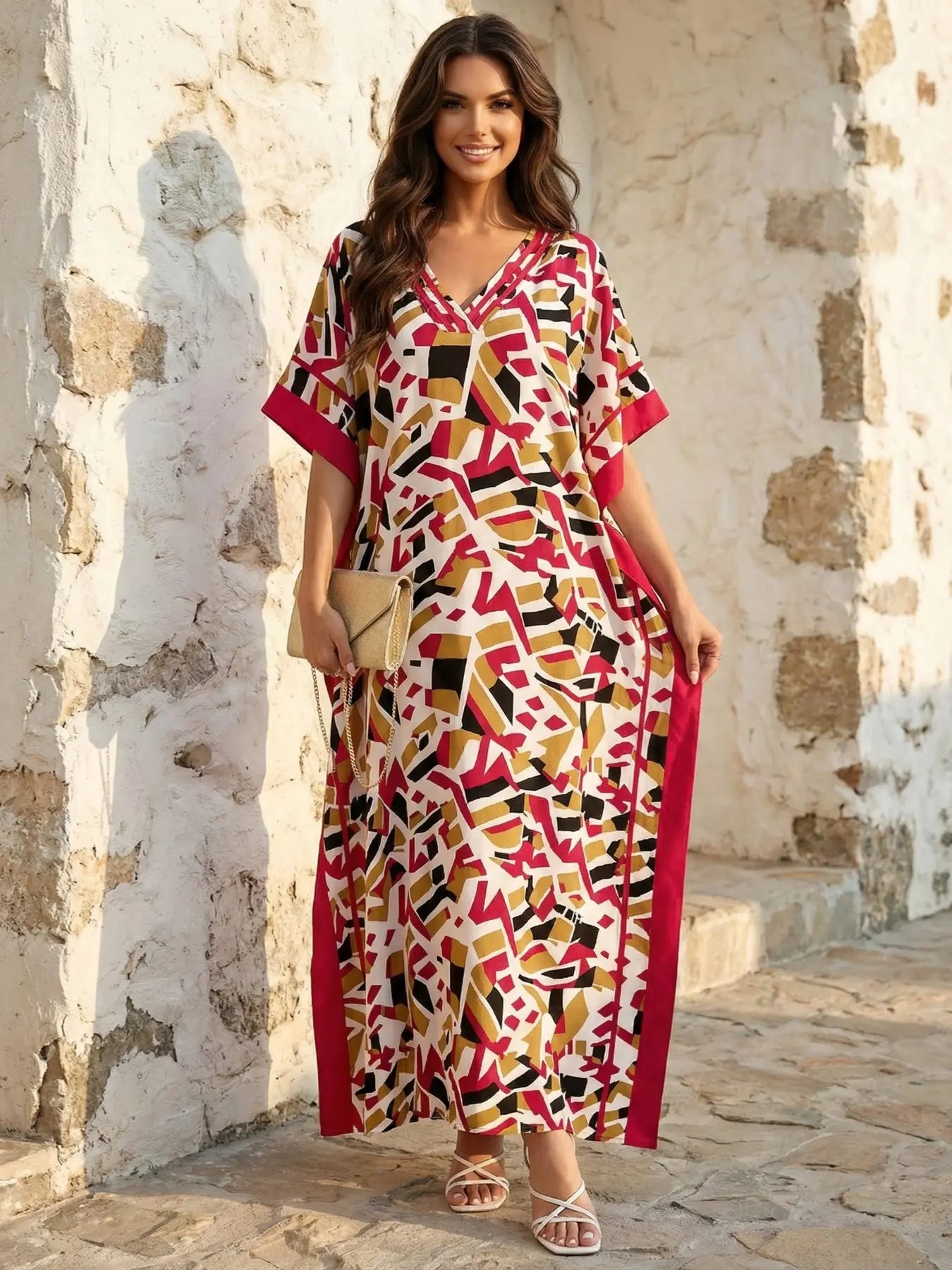 EDOLYNSA Leopard kaftans for woman caftan beach printing Moo Moo Dress casual cover up Bohemian daily wear Soft Homewear vacation party long dress lounge wear Q1615