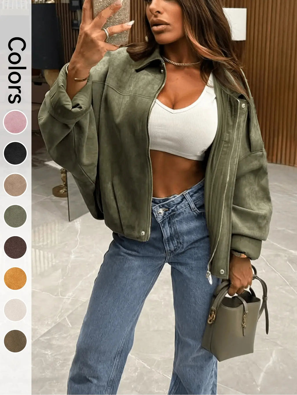 Women's Ultra-Loose Flight Jacket, Casual Zipper Comfortable Fall Daily Wear