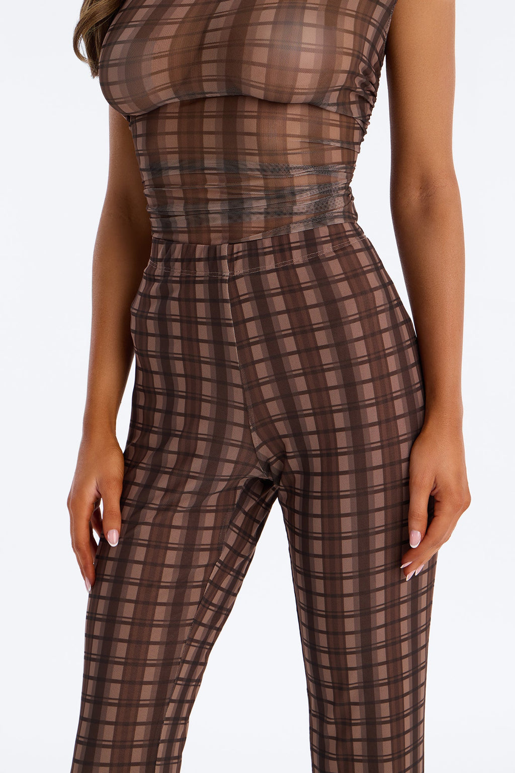 Never Sad In Plaid Mesh Pant Set