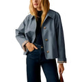 UANEO Womens Cropped Trench Coat Classic Collar Oversized Casual Jackets with Checkered Lining SummerVibes