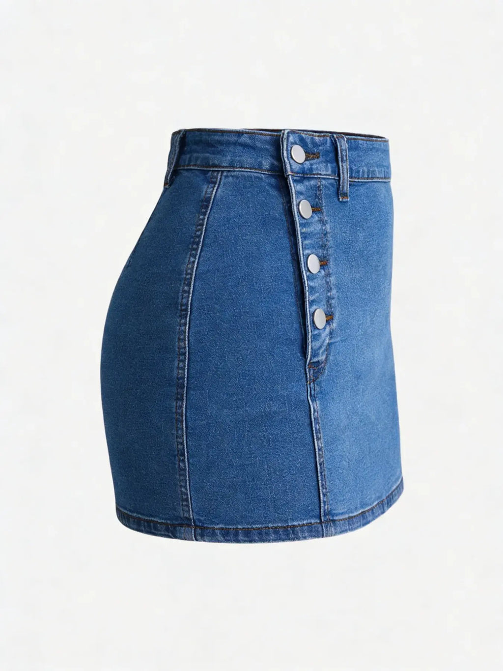 Women's Denim Skirt, Slim-Fitting High-Waist Short Skirt, Basic Casual A-Type Design, Button Closure, Plain Pattern, Summer Fashion