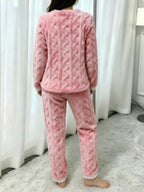 Two-Piece Bear Embroidery Flannel Long Sleeve Top and Bow Pants Set, Casual Wearable Women's Pajamas Pjs, Home Sleepwear Loungewear