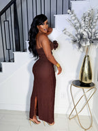 MOCHA BLOOM SCULPTED DRESS