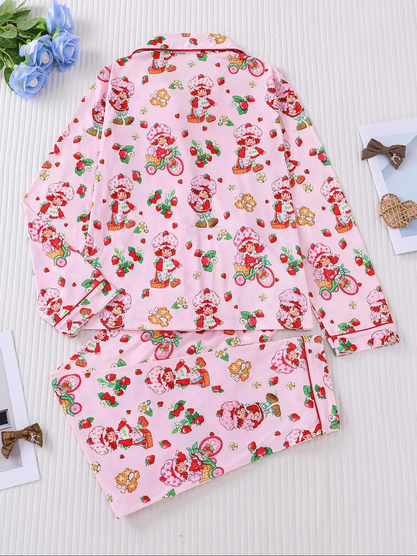 Women's Cute Strawberry Pattern Print Sleepwear Set