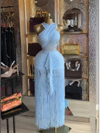 Women's Cross Strap Sleeveless Fringe Maxi Formal Prom Dress,Evening Prom Gown,Spring Lady Skirts,Sexy Design Elegant Style Party Outfit,Evening Cocktail Night Tassel Chic Engagement Dresses