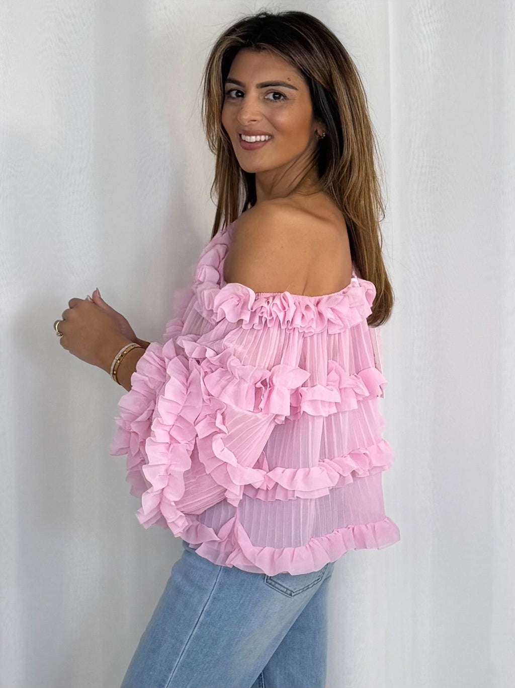 Pleated Frill Round Neck Top (4 Colours)