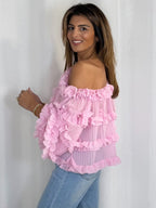 Pleated Frill Round Neck Top (4 Colours)