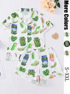 Women's Cucumber Print Short Sleeve Pajama Set