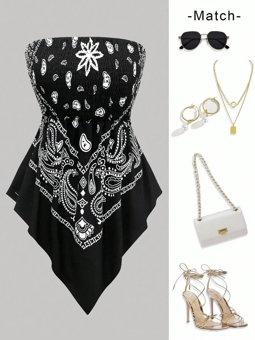 Women's Ethnic Print Strapless Top, Boho Style Asymmetric Hem Tube Top, Casual Summer Fashion, Perfect for Outing and Vacation