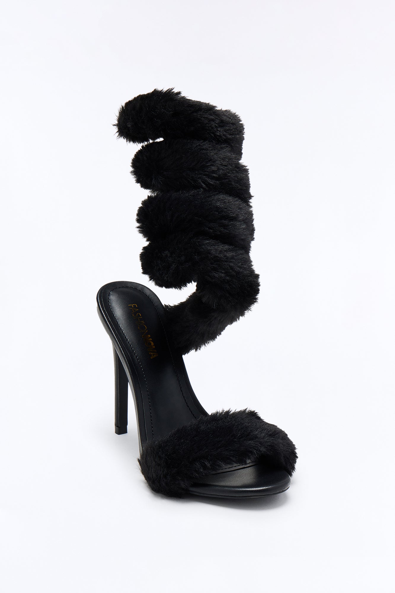 Flurry Faux Fur Wrap Up Heels - Black