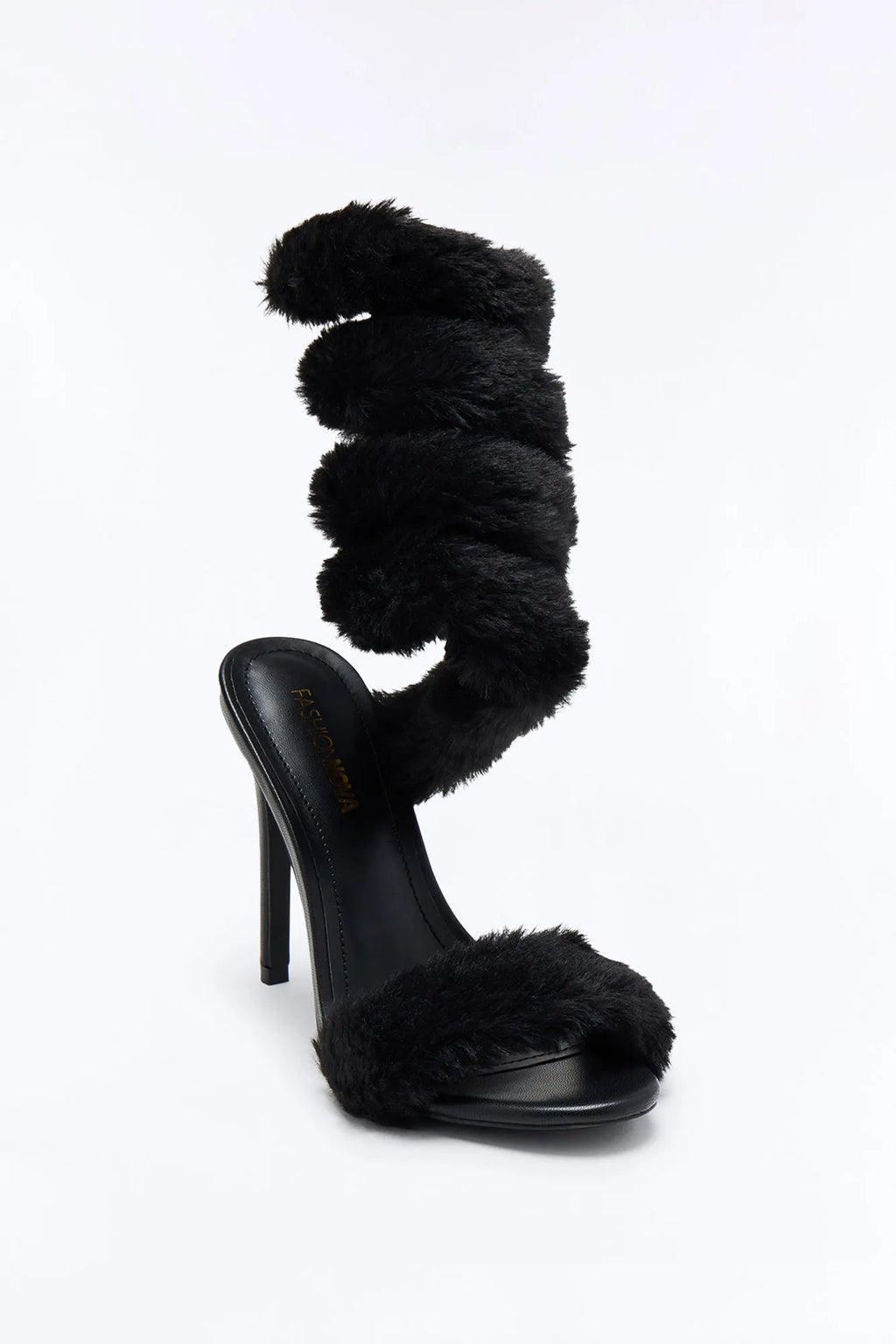 Flurry Faux Fur Wrap Up Heels - Black