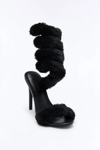 Flurry Faux Fur Wrap Up Heels - Black