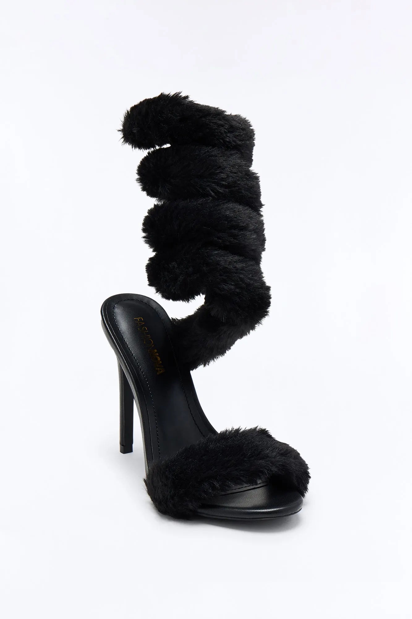Flurry Faux Fur Wrap Up Heels - Black