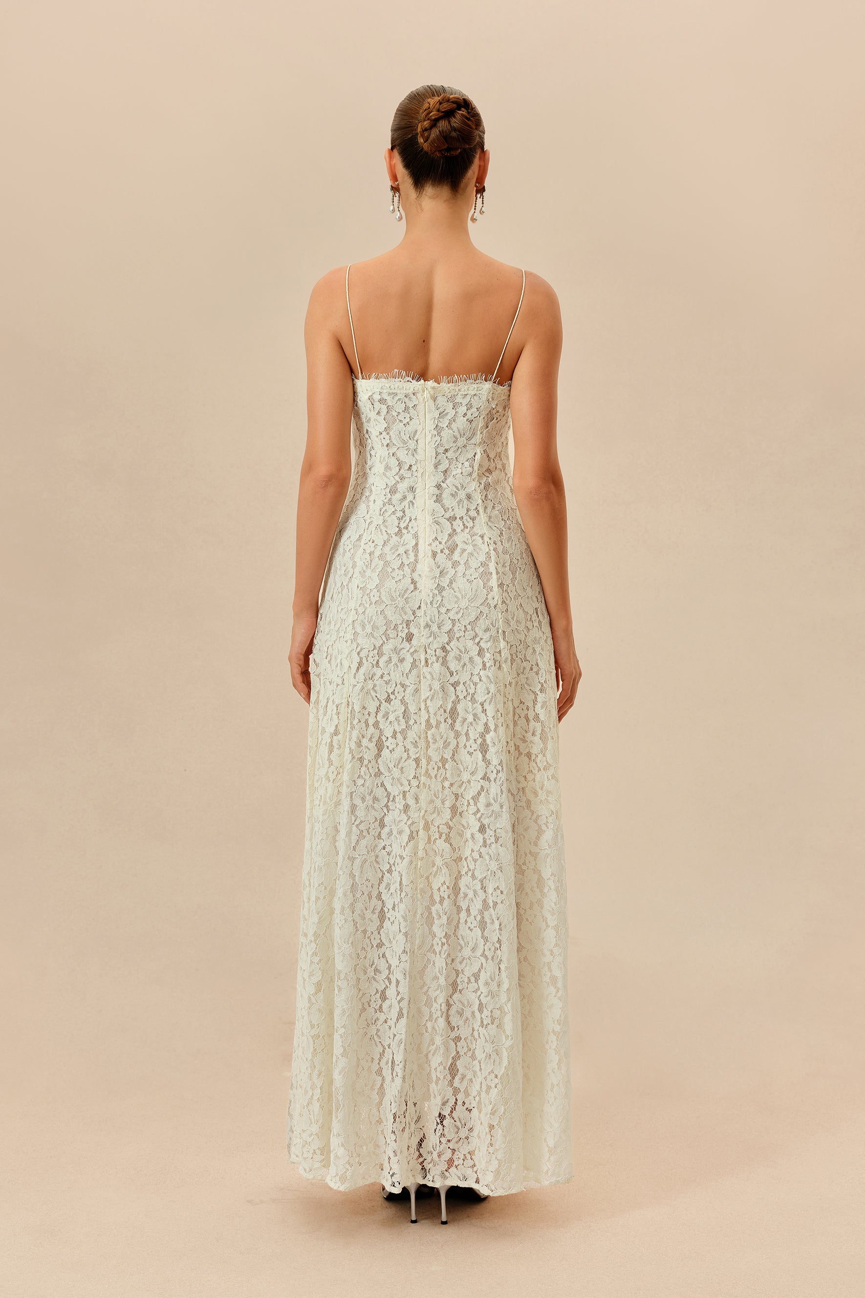 Make An Entrance White Floral Lace Maxi Dress With Cape