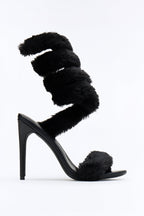 Flurry Faux Fur Wrap Up Heels - Black