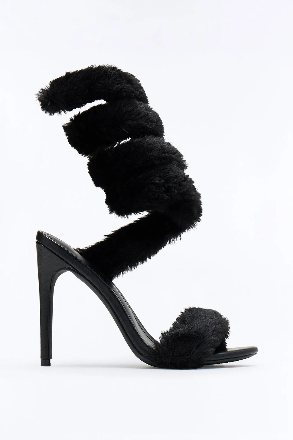 Flurry Faux Fur Wrap Up Heels - Black