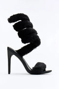 Flurry Faux Fur Wrap Up Heels - Black