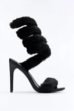 Flurry Faux Fur Wrap Up Heels - Black