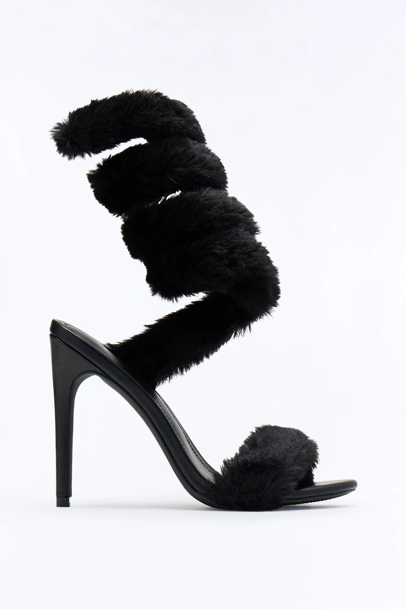 Flurry Faux Fur Wrap Up Heels - Black