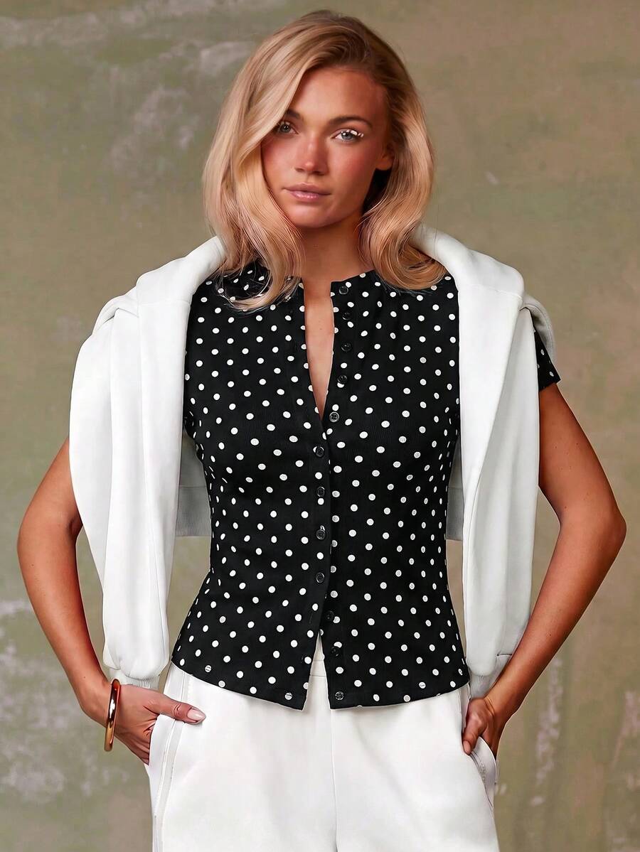 Women's Casual Red Single-Breasted Short Sleeve Fitted Top,Red Top,Christmas, Cute Vacation,Resort Wear,Summer Holiday,Spring,Spring Break,Beach