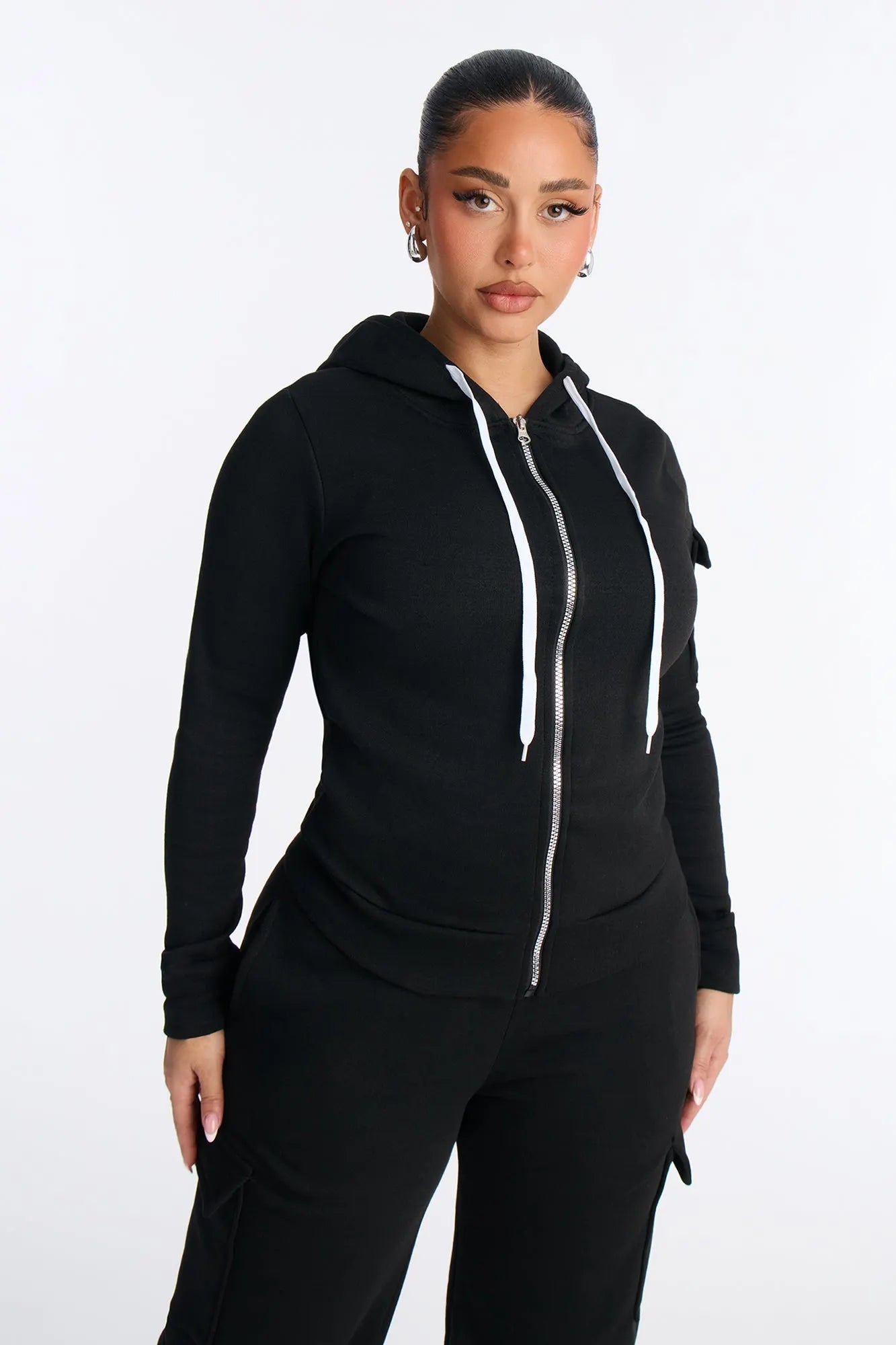 On The Run Cargo Fleece Pant Set - Black