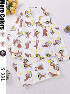 Women's Monkey Banana Print Pajama Set Pyjamas Pjs