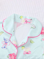 Women's All-Over Cocktail Print Button Front Shirt & Elastic Waist Shorts Pyjama