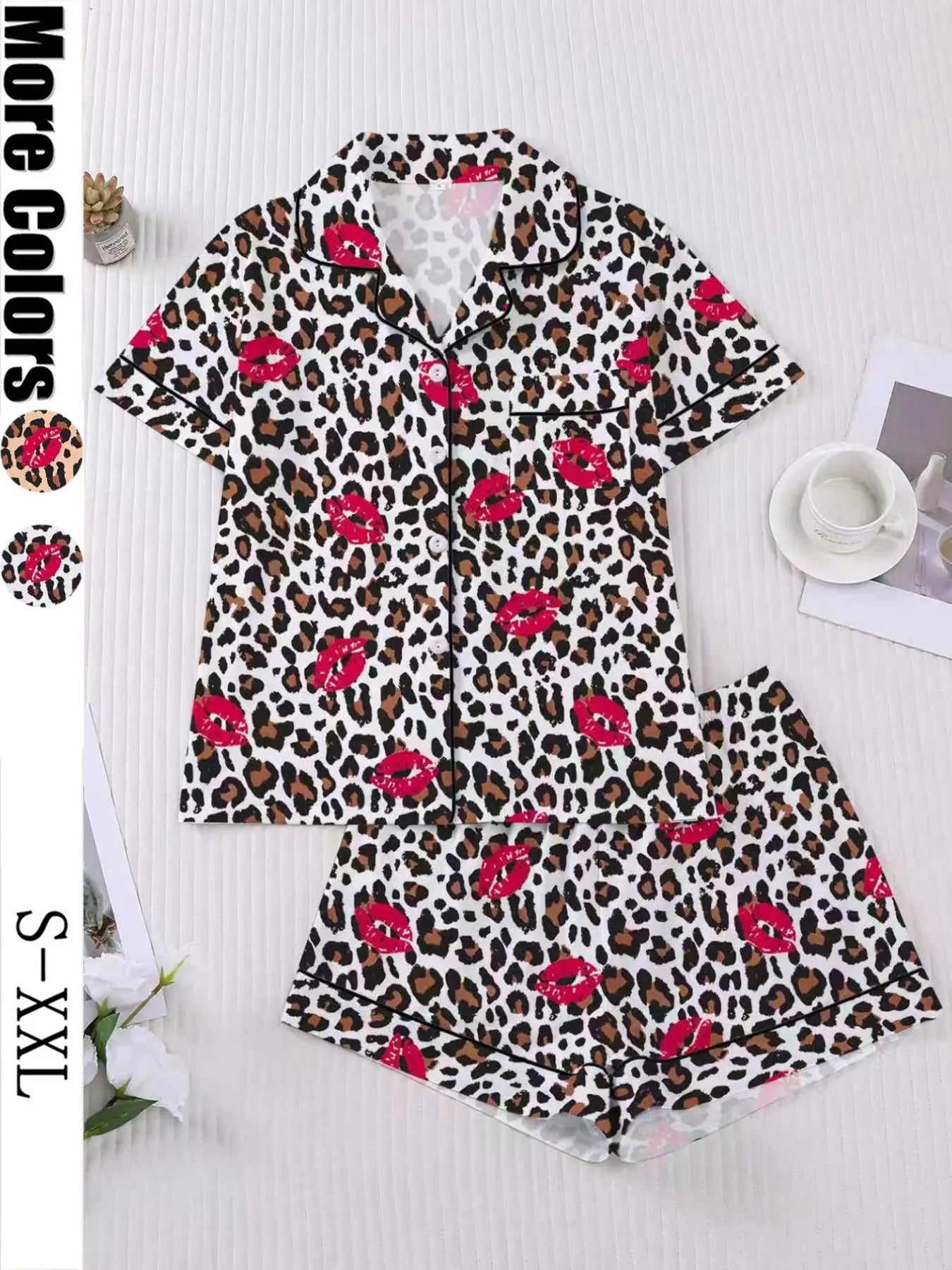 Women's Sleepwear Set, Soft Short Sleeve Shirt & Elastic Shorts