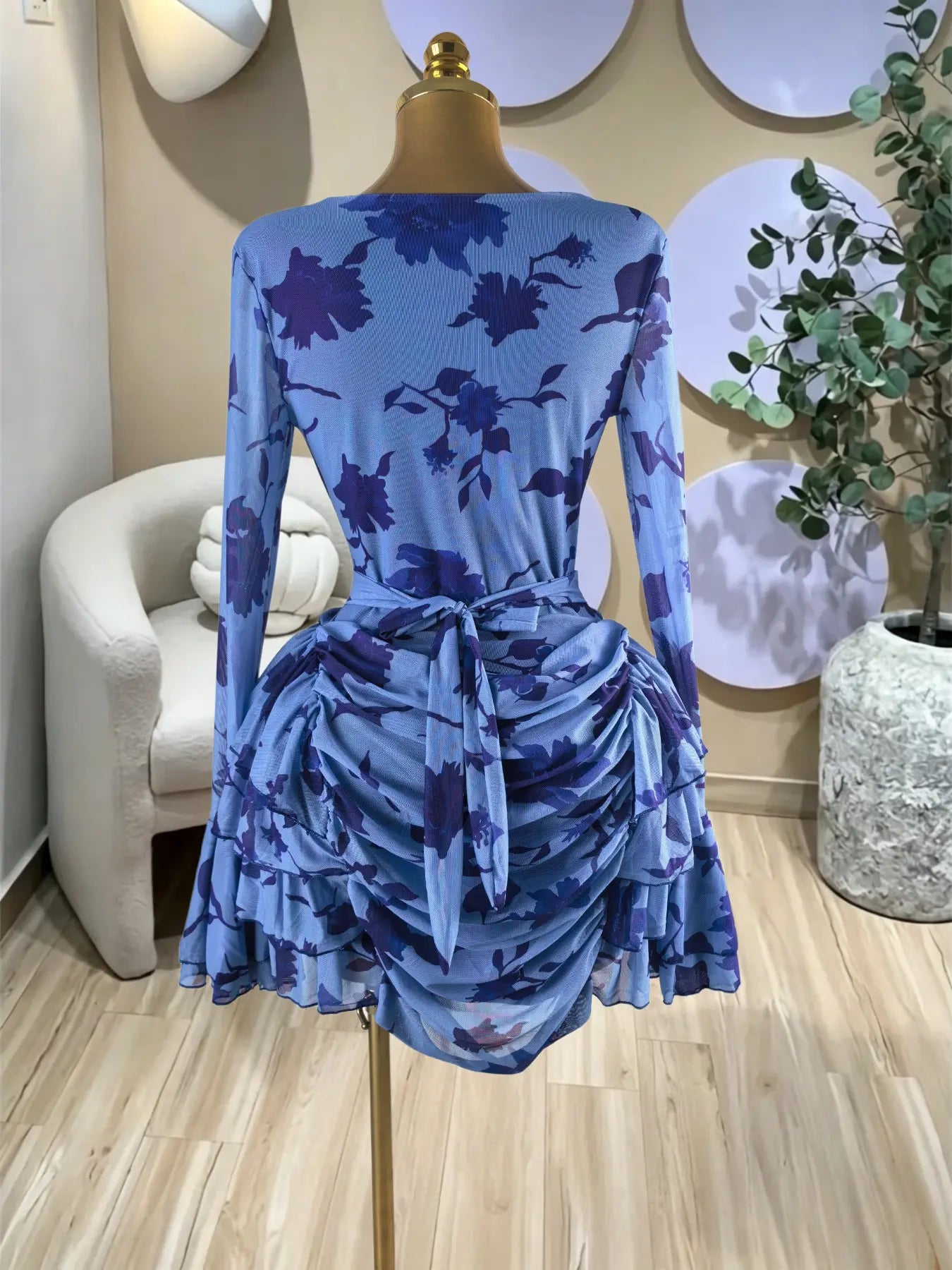 Elegant Women's Tie Dye Print Mini Dress,Layered Ruffle Bell Sleeve Bodycon V Neck Prom Dress, Vacation Beach Holiday Party Outfit Dress,Lady Casual Skirt,Female Brunch Dresses,Evening Birthday Cocktail Gown