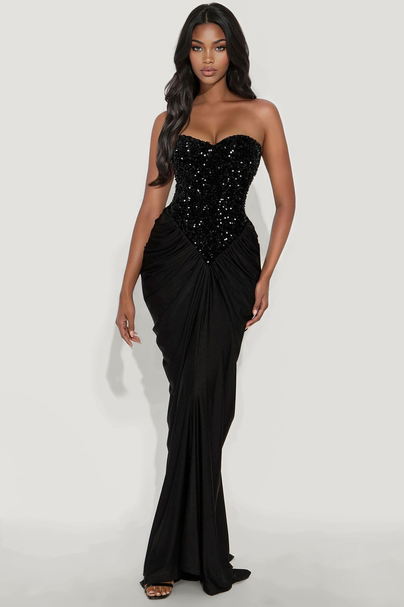 Can't Look Away Ruched Sequin Gown