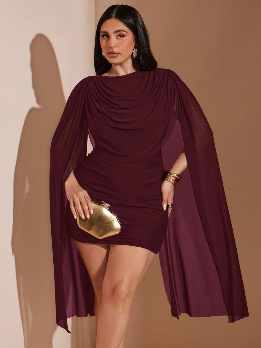 Plus Size Women's Solid Color Elegant Asymmetric Hem Mini Dress, Black Dress Dinner Evening Summer