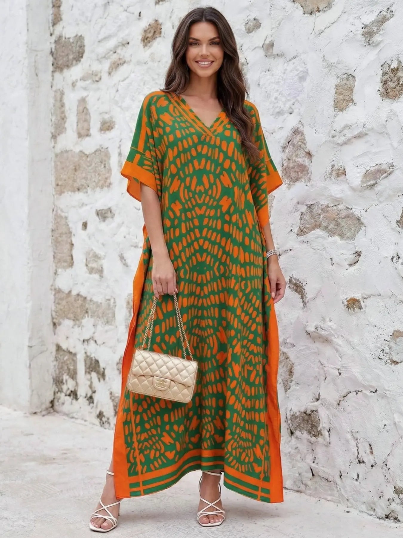 EDOLYNSA Leopard kaftans for woman caftan beach printing Moo Moo Dress casual cover up Bohemian daily wear Soft Homewear vacation party long dress lounge wear Q1615