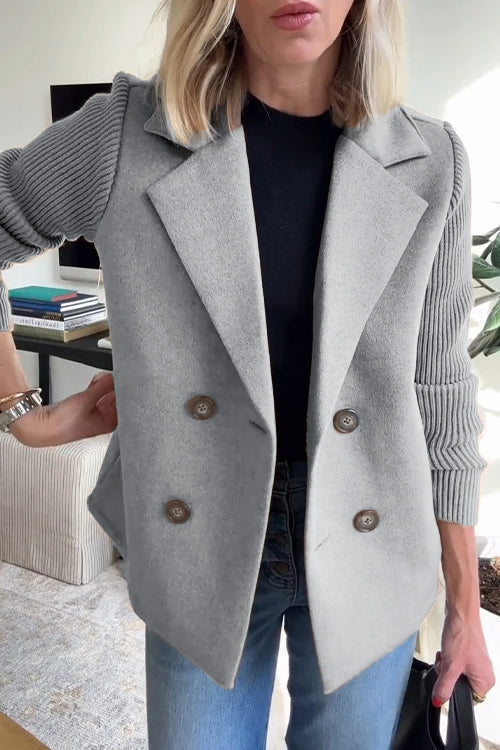 Women's Lapel Button Knitted Patchwork Sleeve Casual Coat
