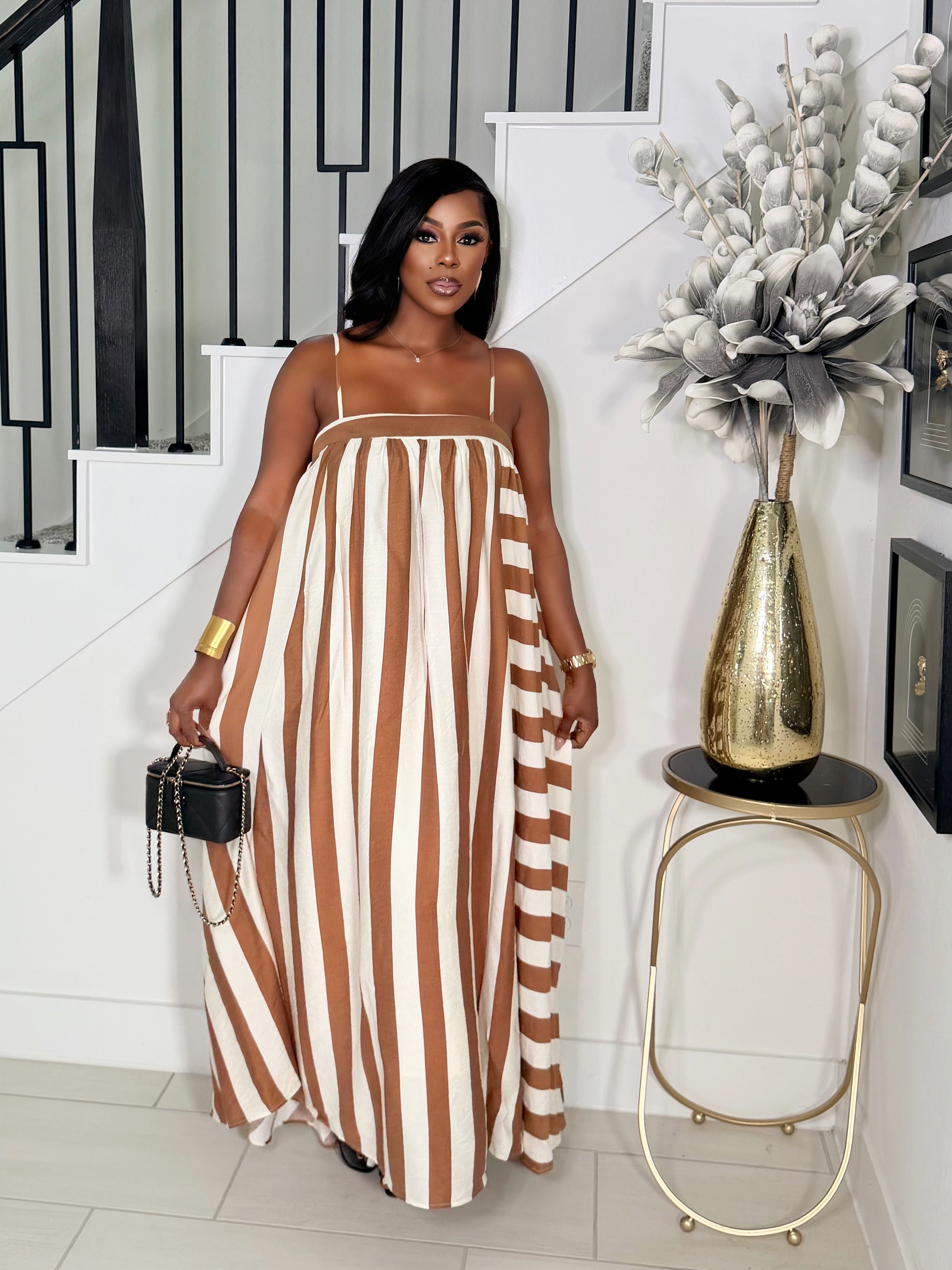 MAX IT UP STRIPY SUN DRESS (BROWN)