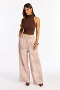 Amelia Textured Wide Leg Pull On Drawstring Pant 32′′ - Brown/combo