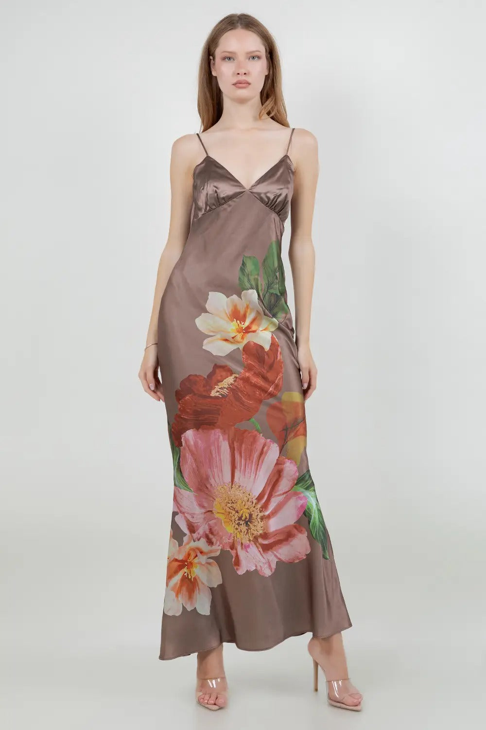 Floral Satin Slip Maxi Dress