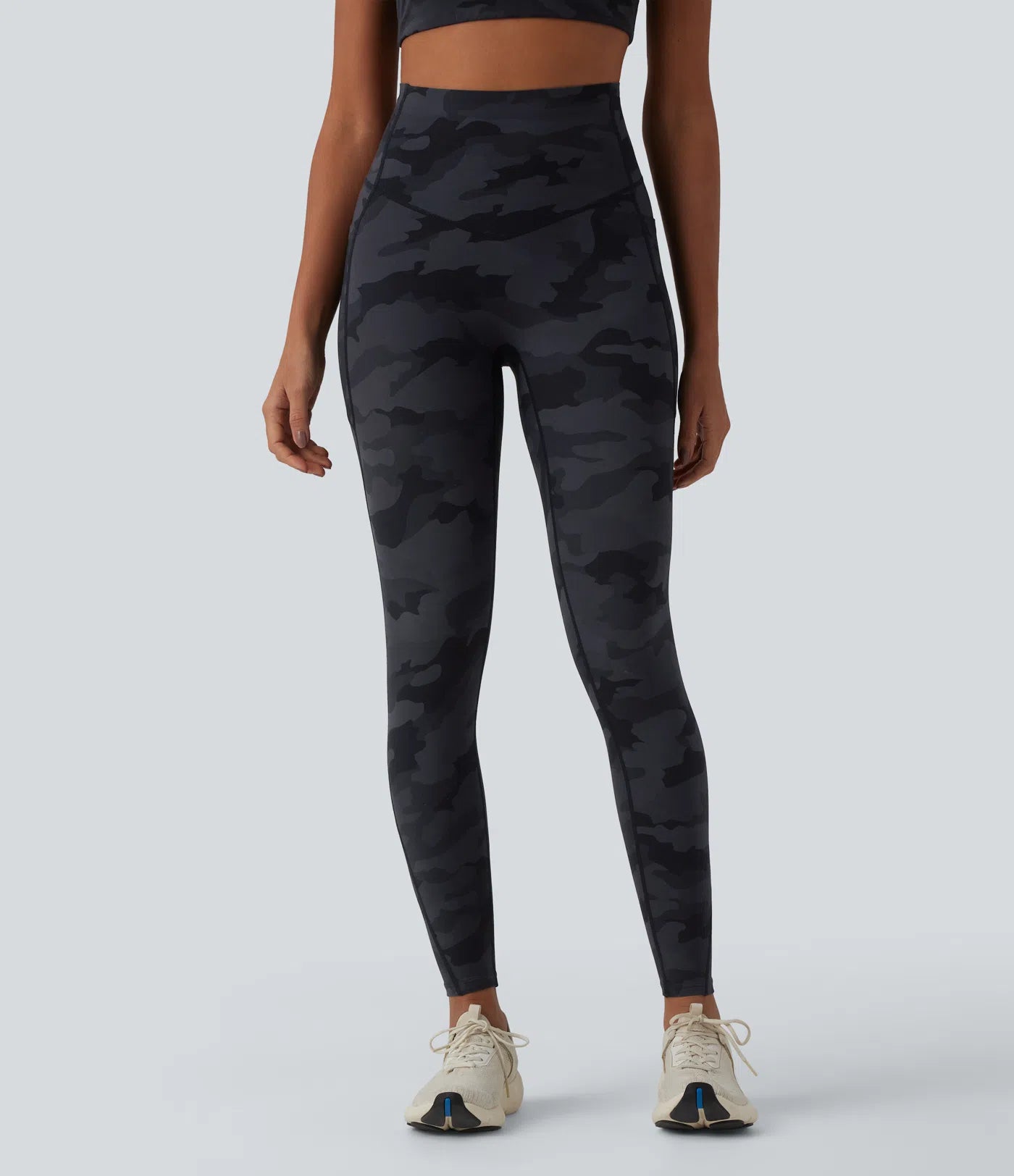 UltraSculptTM Camo Print High Waisted Tummy Control Running Leggings with Pockets