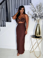 MOCHA BLOOM SCULPTED DRESS